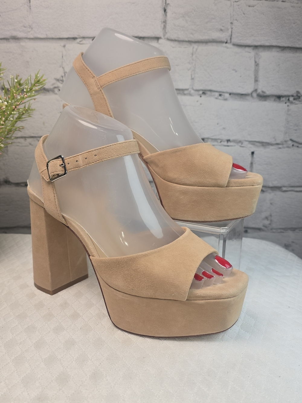 ANTONIO MELANI BONNY SUEDE PLATFORM SANDAL BLOCK HEEL NUDE WOMENS SIZE 6.5